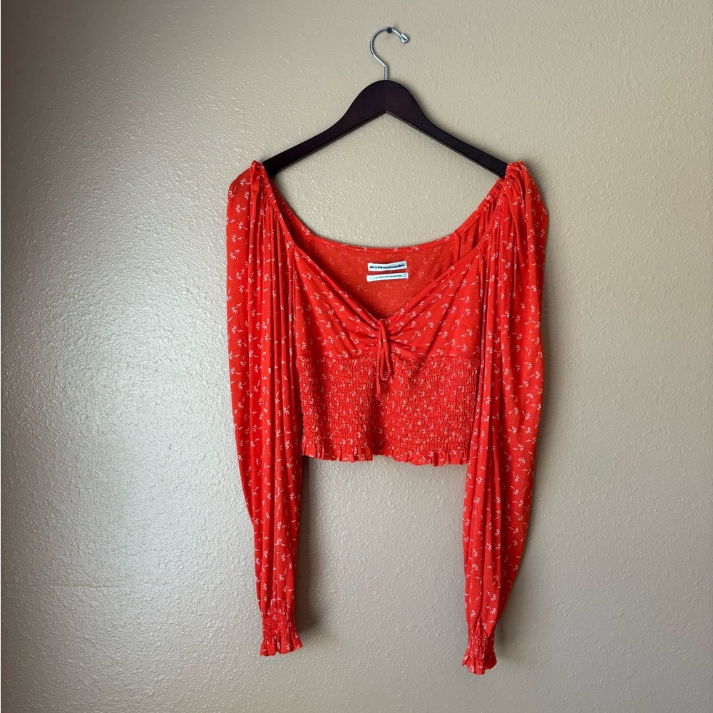 Urban Outfitters long sleeve crop top - orange patterned - SIZE L